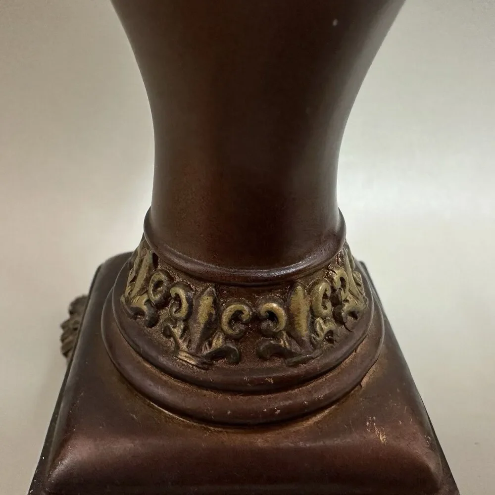 VTG Chinoiserie Pillar Candle Holders Pair Asian Ornate Pedestal w/Candle
